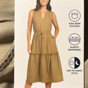 NWT‎ Land’s End Lyocell Tiered Midi Dress Tan